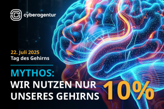 Am Tag des Gehirns räumt die Cyberagentur mit dem Mythos auf, dass wir nur 10 % unseres Gehirns nutzen – tatsächlich ist unser Gehirn rund um die Uhr aktiv. Die Abbildung visualisiert die komplexe neuronale Aktivität, die selbst in Ruhephasen nicht stillsteht.