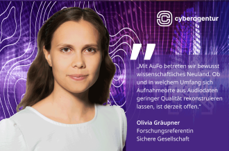 Olivia Gräupner, Forschungsreferentin Sichere Gesellschaft, zur Hochrisikoforschung im Programm Audioforensik (AuFo).
